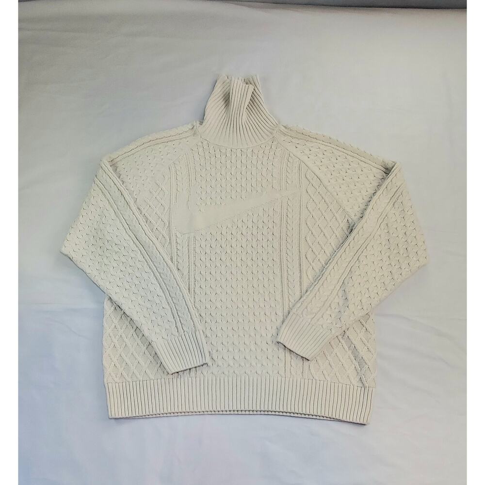 Nike Size L Life Cable Knit Turtleneck Sweater Light Bone FB7770 072 Men's Ca7